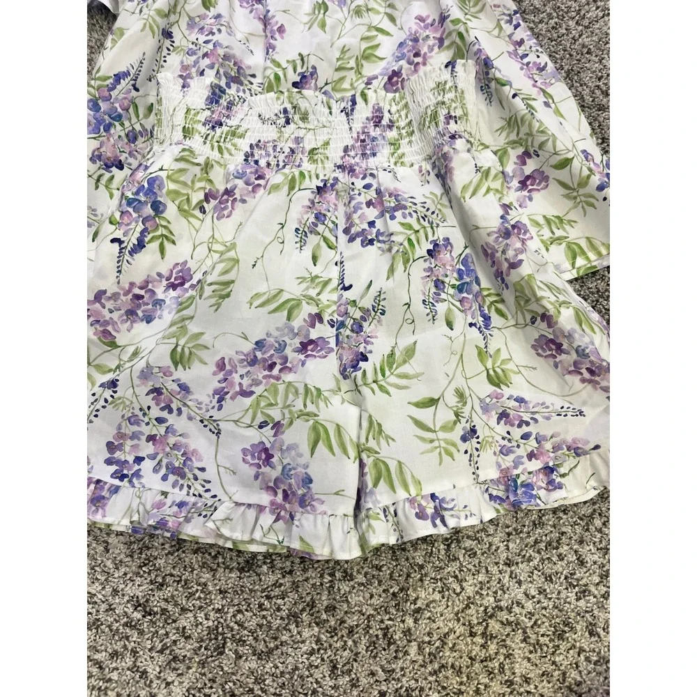 Hill House Home Girls Wisteria Floral Flutter Sleeve Top Ruffle Shorts Set 9/10Y